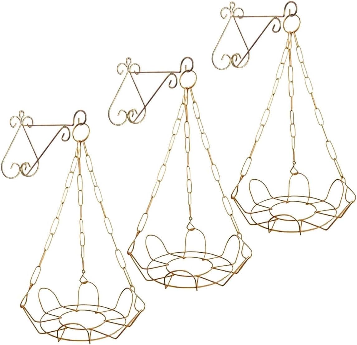 Kit 3 Suporte Margarida Suspenso Completo para Vaso e Planta Dourado + 3 Corrente 44cm Para Pendurar Na Parede De Metal Artístico de Luxo 1 Kit 3 Suporte Margarida Suspenso Completo para Vaso e Planta