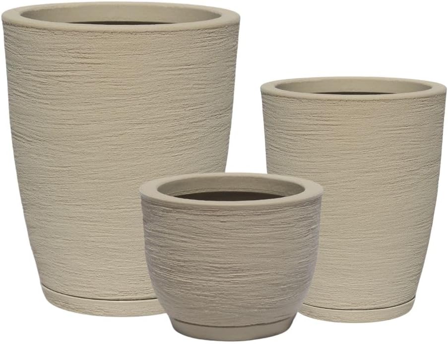 Kit 3 Vasos Decorativos Para Plantas em Polietileno Cone e Bojo n1, n2 e n3 (Bege) 1 Kit 3 Vasos Decorativos Para Plantas em Polietileno Cone e