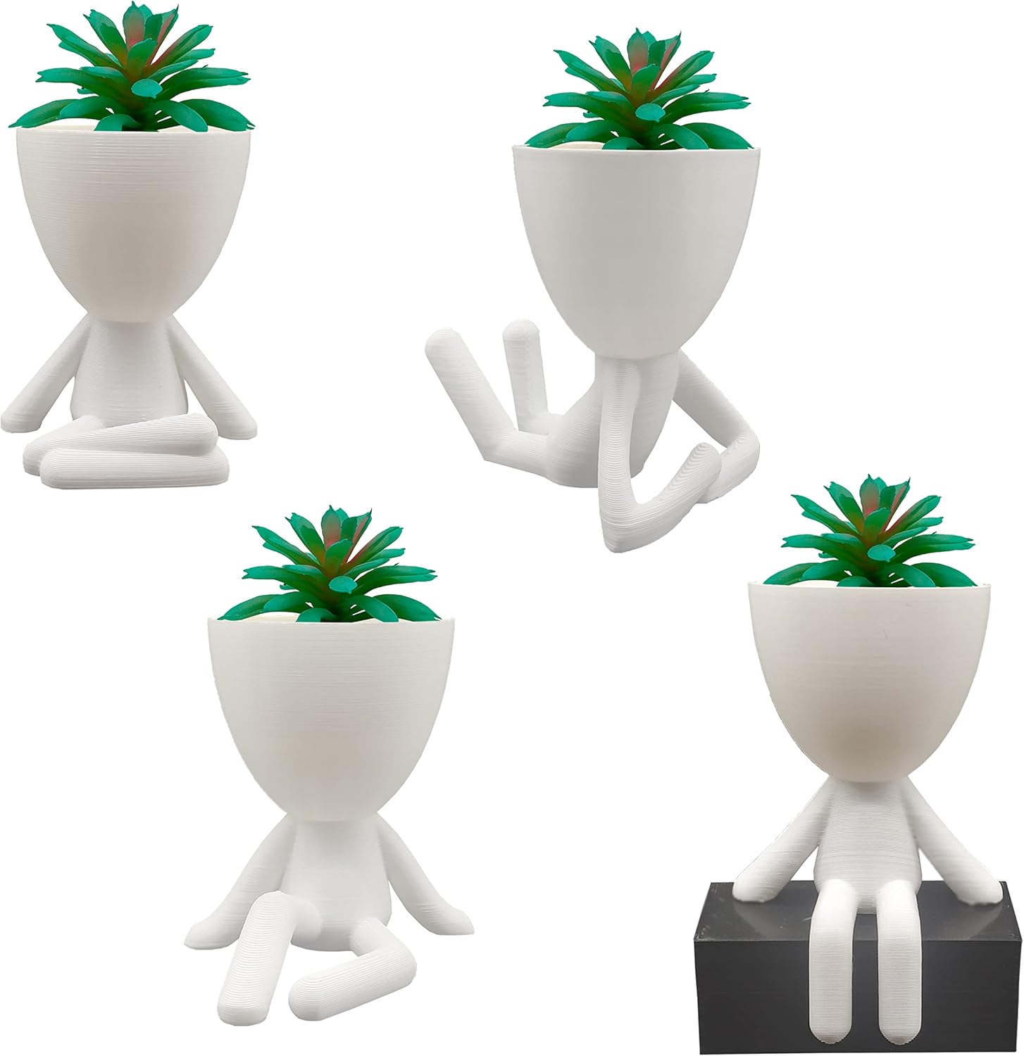 Kit 4 Vasos bob cachepot + 4 Plantas Artificiais - Decoração Rack Estante (Branco) 1 Kit 4 Vasos bob cachepot 4 Plantas Artificiais