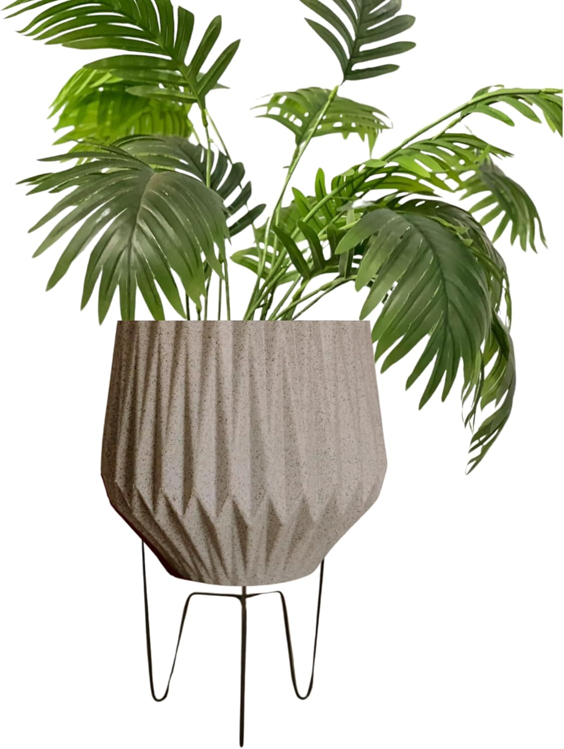 Kit Vaso Planta Polietileno Origami Com Suporte Ferro 20cm (Cimento) 1 Kit Vaso Planta Polietileno Origami Com Suporte Ferro 20cm Cimento