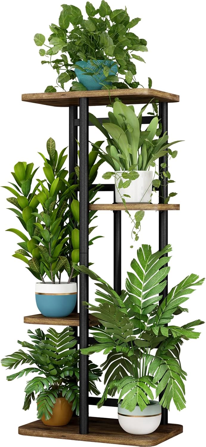 LINZINAR Suporte para plantas, 4 níveis 5, prateleira para plantas internas em vaso, vários suportes para jardim, canto e varanda (4 camadas 5 em vaso, preto) 1 LINZINAR Suporte para plantas 4 niveis 5 prateleira para plantas