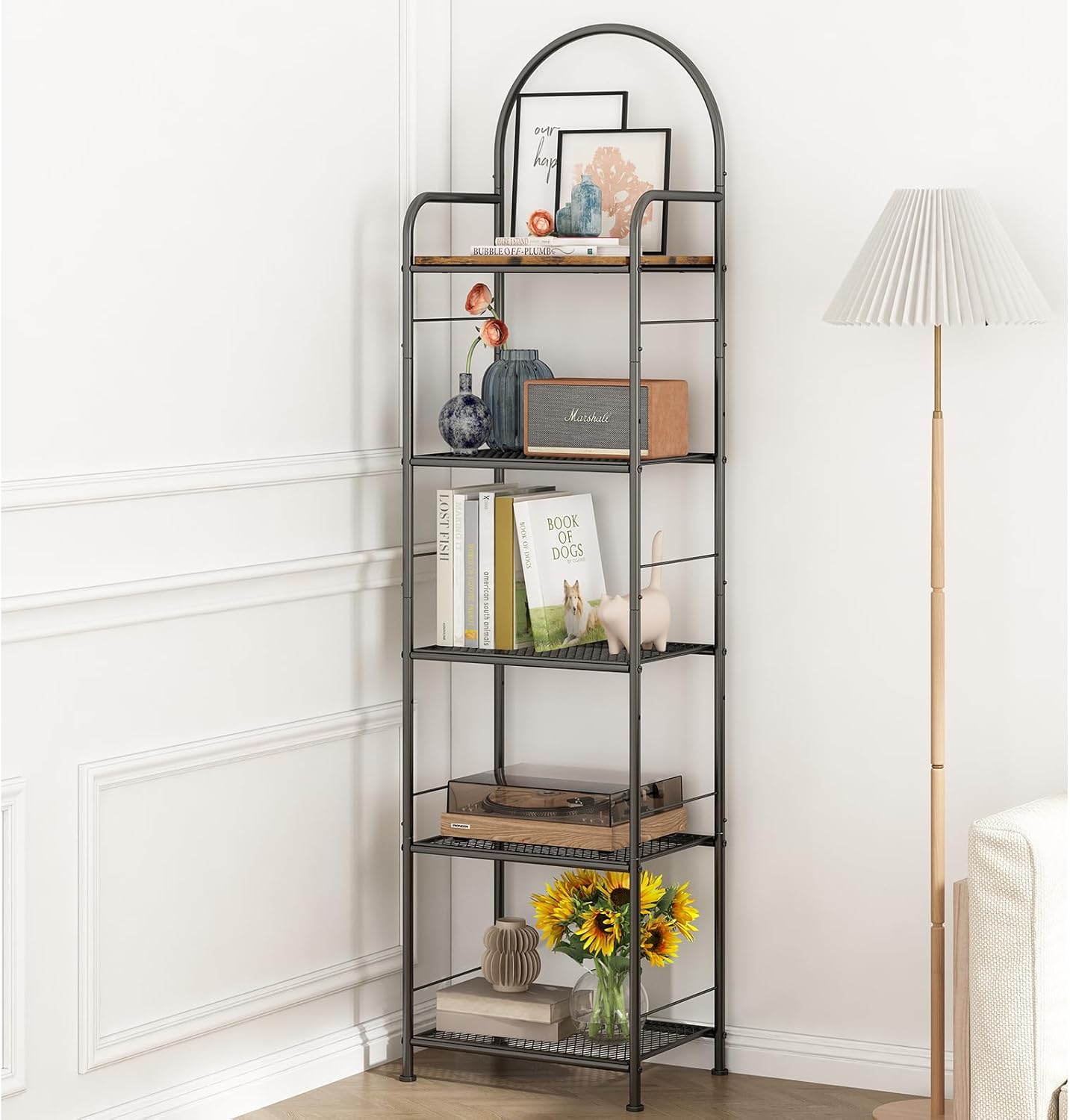 Prateleira de Canto de 5 Camadas, Estante de Canto Industrial, Pequena Estante de Armazenamento Rústico, Suporte de Exibição de Plantas para Sala de Estar, Escritório em Casa, Cozinha, Espaço 1 Prateleira de Canto de 5 Camadas Estante de Canto Industrial