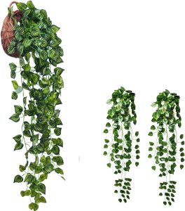 kit 2 Planta Artificial Pendente Folhagem Peperomia Decoração para Vaso Toque Realista
