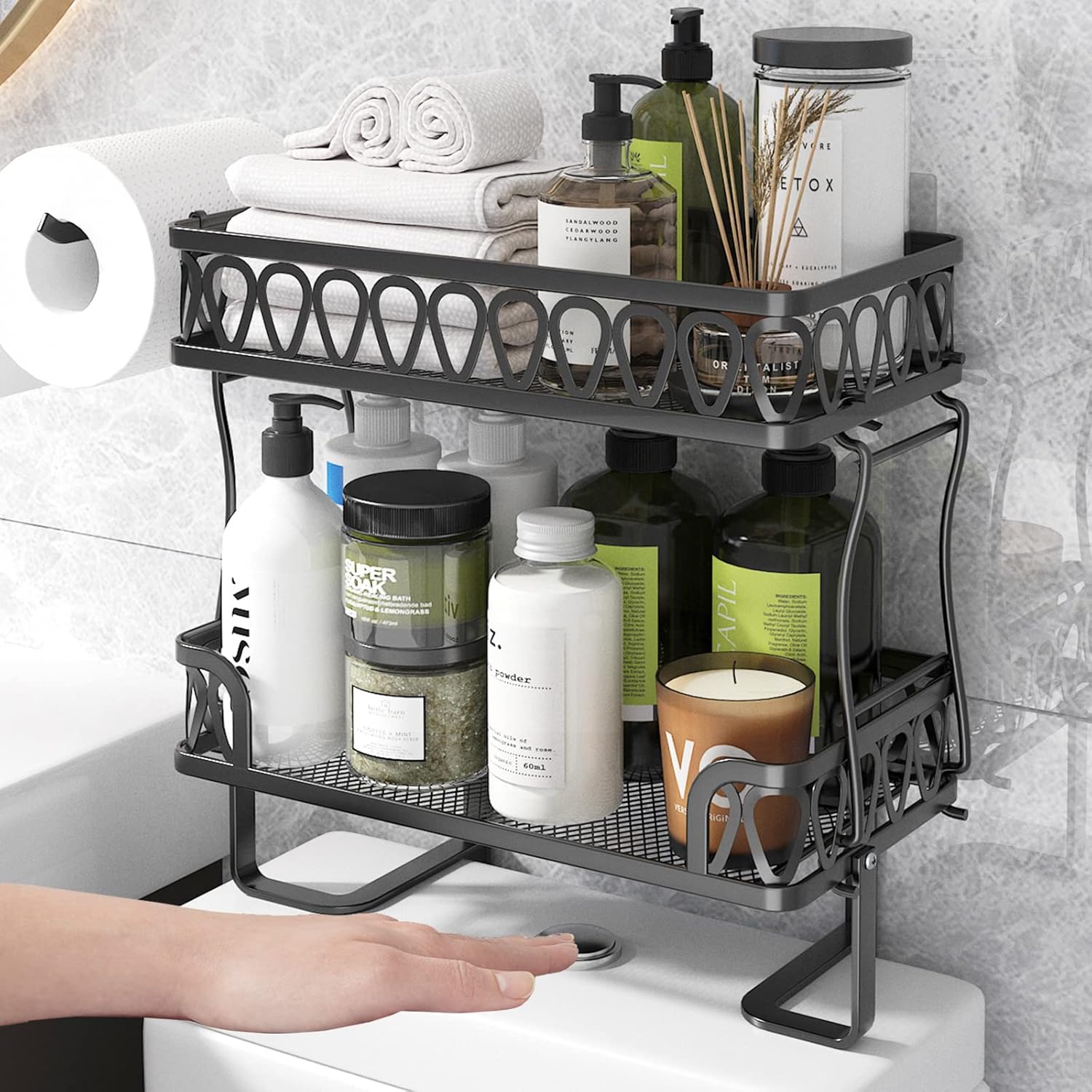 【2 Níveis】Estante Rack Sobre Vaso Sanitário, Organizador de Banheiro em Estilo Clássico Rústico para Lavanderia, Banheiro, Suporte de Banheiro 1 【2 Niveis】Estante Rack Sobre Vaso Sanitario Organizador de Banheiro em