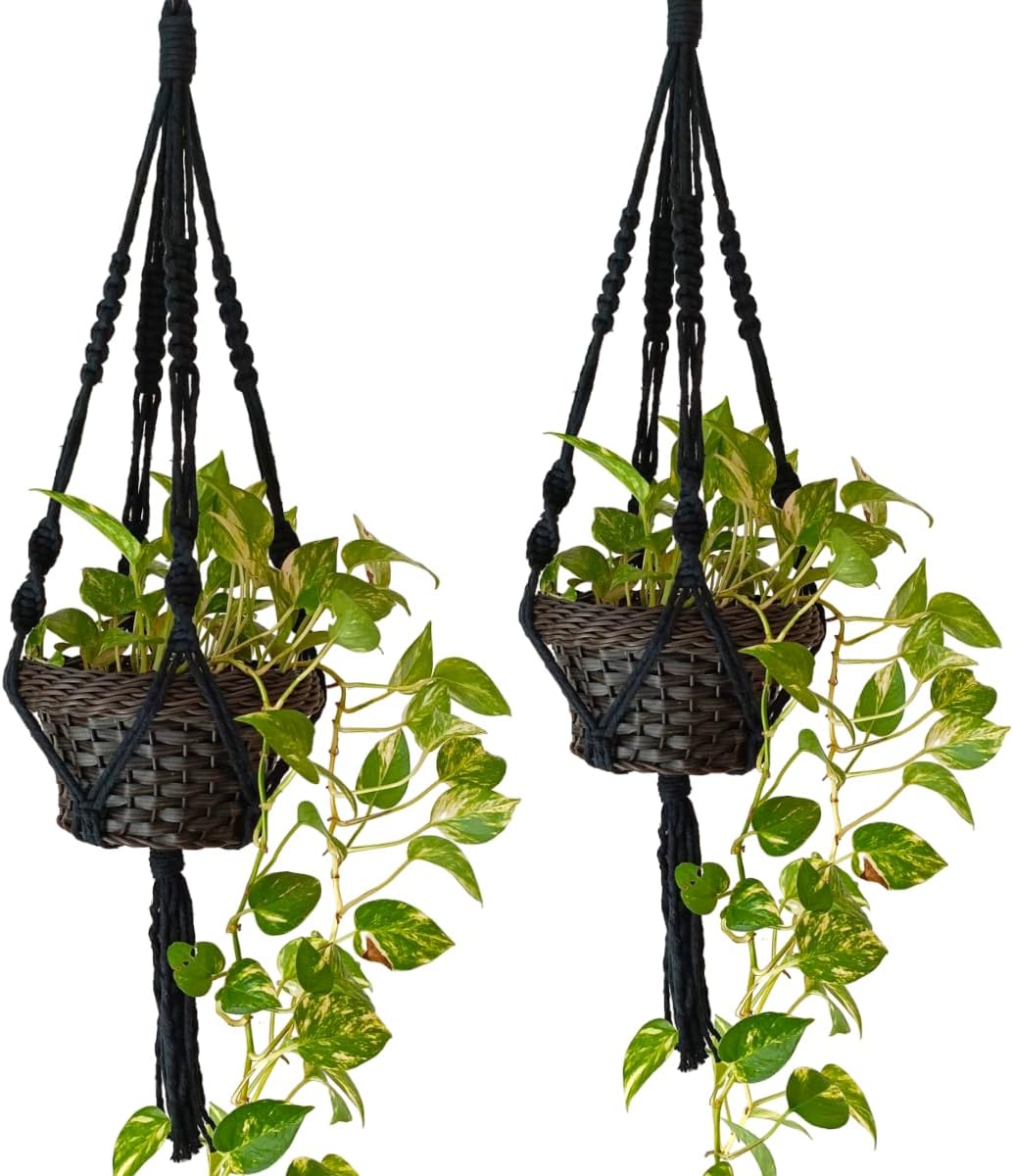 02 Suporte Para Pendurar Vasos Hanger Plant 70 cm Arte Macrame (Preto) 1 02 Suporte Para Pendurar Vasos Hanger Plant 70 cm Arte