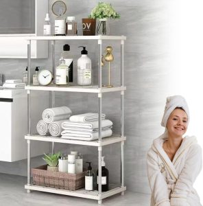 Prateleiras de 4 andares para armazenamento doméstico cozinha piso de vários andares banheiro sala de estar quarto prateleiras de armazenamento e classificação