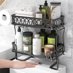 【2 Níveis】Estante Rack Sobre Vaso Sanitário, Organizador de Banheiro em Estilo Clássico Rústico para Lavanderia, Banheiro, Suporte de Banheiro