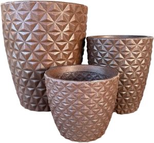 KIT 03 VASOS POLIETILENO BERLIAN GOLD DECORATIVOS P/PLANTAS, JARDINS E ESCRITÓRIOS (Marrom)