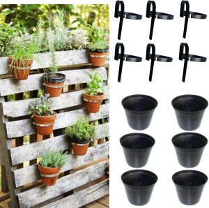 Jogo de 6 Vasos com 6 Suportes em Ferro para Jardim Vertical, Diâmetro 12cm