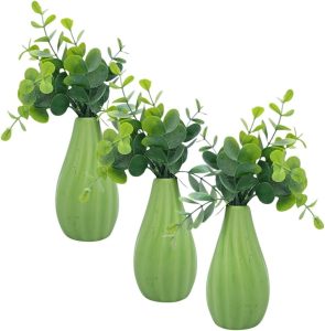 Trio Vasinhos Decorativos Porcelana com Planta