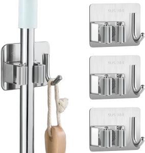 Kit 3 Suporte Pendurar Vassoura Organizador de parede Pendurador de Vassoura Rodo Pazinha Ferramentas Gancho Aço Inox Auto Adesivo Porta Vassoureiro