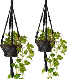 02 Suporte Para Pendurar Vasos Hanger Plant 70 cm Arte Macrame (Preto)