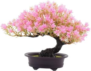 Gralara Árvore artificial de bonsai, bonsai falso, pequenas plantas falsas, decoração, plantas artificiais para estante, janela, mesa de sala de estar, ROSA