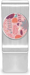 Porta-cartão com clipe para dinheiro e suporte para cartão de tinta de planta com flor vermelha