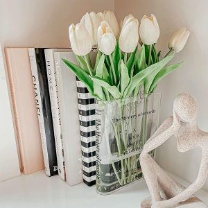 Puransen Vaso de suporte de livros para flores – Linda decoração de estante; vaso exclusivo para amantes de livros, vasos de acrílico de sabor artístico e cultural para decoração de escritório em