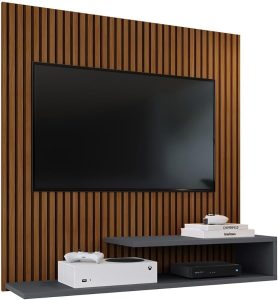 Estante Painel Suspenso TV Smart 32 Polegadas Prateleiras Decorativas Sala Quarto Pequeno Retrô New – Ripado Cinza - RPM