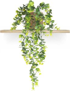 Arranjo de Planta Artificial Pendente com Vaso de Madeira Incluso Para Prateleira