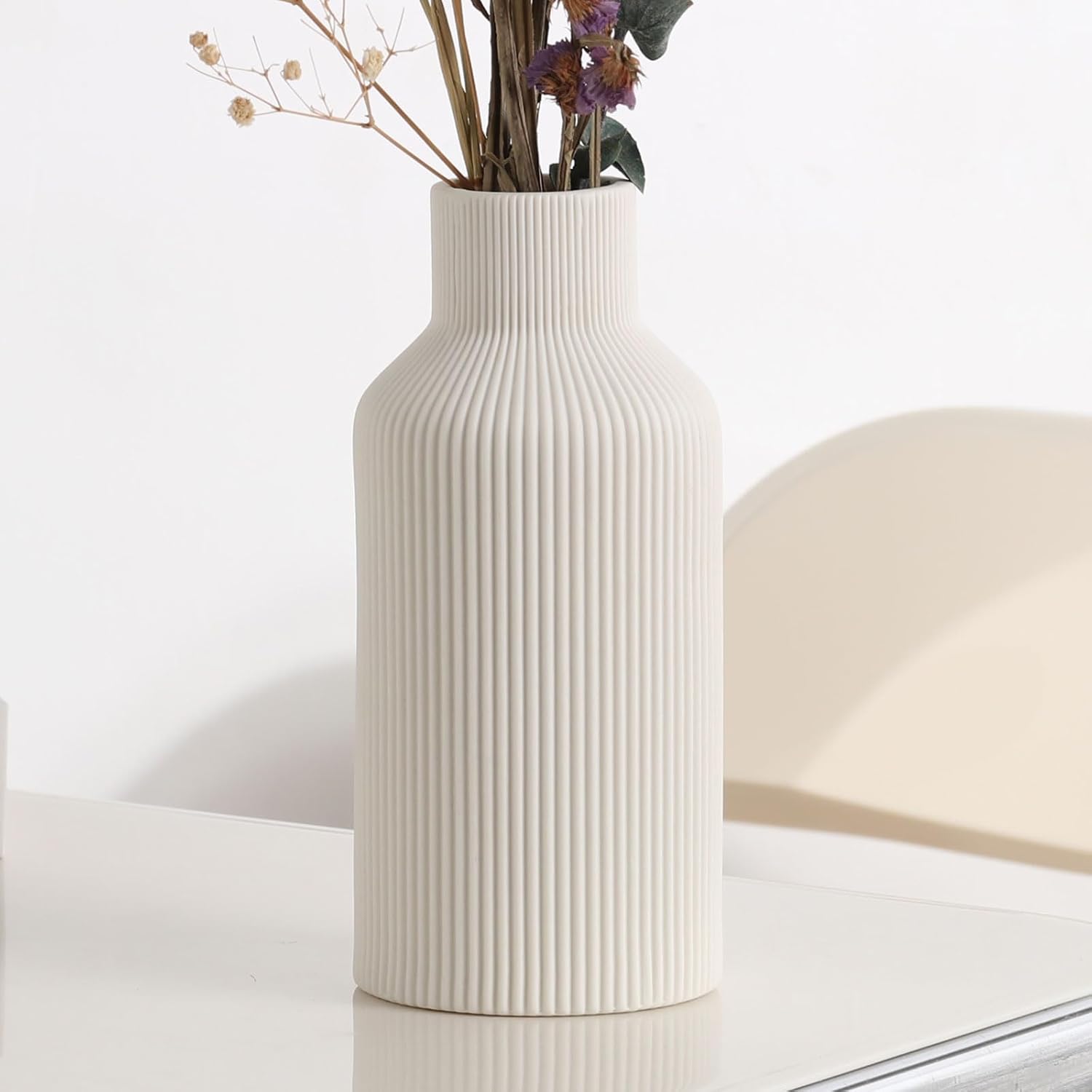 Vaso In Ceramica Bianca, Stile Nordico Minimalista, 15x15 Cm, Decorazione Da Tavolo E Camino