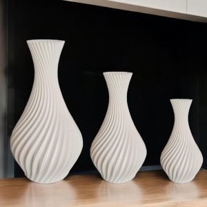 Kit 3 Vasos Jarros Decorativos em Espiral, 3 Unidades, Para Decoracao do Lar, Rack, Mesa, Sala (Branco)