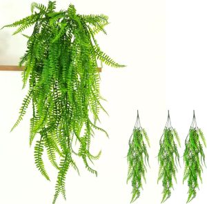 Kit 3 Pendentes de Samambaia Folhagem Artificial Planta Permanente Muro Verde Jardim Verdical Decoração para Vaso