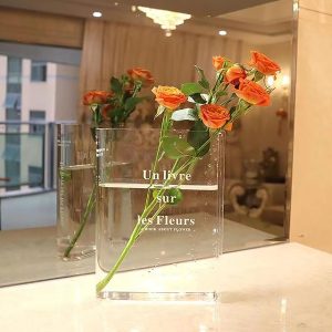 KIDELI Vaso de livro transparente, vaso de flores para 2023, novo vaso de acrílico decorativo de sabor cultural artístico e moderno, linda decoração de estante para arranjos florais, decoração de