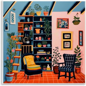 Stupell Industries Design de arte de parede com cena de estante e plantas por Lazar Studio, 12 x 12