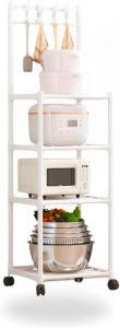 Rack Estante Móvel De 4 Camadas Com Ganchos, 4 Rodas Giratórias De 360°, Adequada Para Uso Em Cozinha/banheiro, Material: Tubo De Aço Galvanizado + Plástico Pp