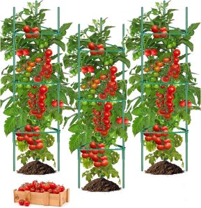 Gaiola de tomate – 3 pacotes de gaiolas de tomate para jardim, suporte de estacas de treliça de tomate de 121 cm, suporte de estacas de plantas de tomate premium, treliça para jardim e vasos