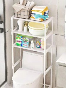 Rack, Estante Organizador de Produtos, Para Materiais Para Lavanderia ou Banheiro. 3 Prateleiras. Economize Espaço Montável, Regulável, Metal (Branco)