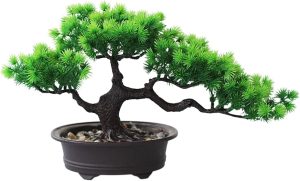 Rozwkeo Bonsai artificial, decoração de plantas falsas, árvore em vaso, plantas artificiais pequenas de pinheiro japonês, bonsai para decoração de casa, escritório, hotel, peitoril da janela, exibição