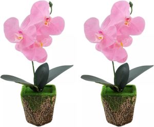 BEMMY Kit 2 Flores Artificiais, Vasos de Orquídeas Artificiais (Rosa)