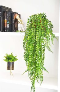 Arranjo de Planta Artificial Pendente Realista Toque Natural com Vaso de Madeira Incluso 1 Arranjo de Planta Artificial Pendente Realista Toque Natural com Vaso de Madeira Incluso