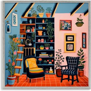 Stupell Industries Cena de estante e plantas emolduradas giclée arte de parede por Lazar Studio, moldura cinza, 12 x 12