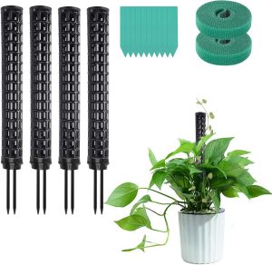 Owfeel 4 peças de mastro de musgo de plástico, bastões de plantas para estacas e suportes de plantas, plantas trepadeiras para ambientes internos, mastro de planta oco, autoirrigação de plantas