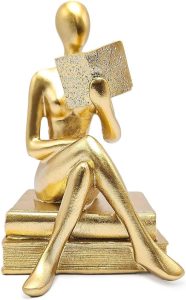 Estátua Figura Pensador Estudando Enfeite Decorativo Casa Estatueta Reflexão Mesa Escritório Decoração Luxo (Mão no Colo Dourado)