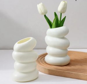Generic Vaso branco espiral de plástico para arranjo de flores nórdicas para cozinha, quarto, decoração de casa, qualquer evento, médio, HESI-433