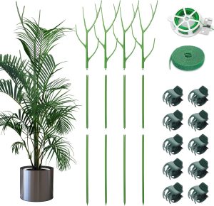 ROADPLUM Conjunto de 4 estacas de suporte de plantas de galho destacáveis de 100 cm, misturadas para plantas, ramos de plantas com clipes de orquídea, laços torcidos para plantas, treliça de galho para plantas internas e externas, plantas em vaso, flores