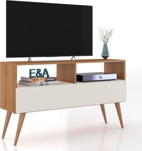 Rack Bancada E&a Tv 43 Pol. Sala Com Pes Retro 1 Gaveteiro (Nature/OFF)