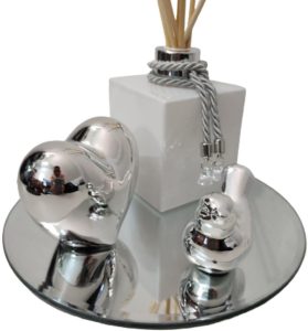 Kit Decorativo para Sala Aromatizador Ambiente Difusor Enfeites Decorativo Bandeja Espelhada-Organizadores-Branco e Prata-Luiggi Presentes®