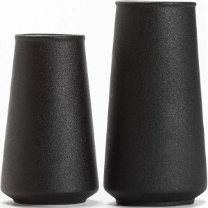 Conjunto de 2 vasos pretos - vaso de flor preto, vaso de cerâmica preto fosco para centros de mesa, vaso boêmio pequeno e grande para decoração de casa, adequado para flores/plantas, decoração de