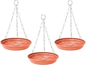 Kit 3 Suporte Pendente P/Samambaia Vaso e Planta Pequeno - Prato Coletor de Vaso Cerâmica + Corrente Tripla de Metal Dourado