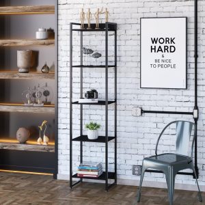 Estante para Livros Industrial Multiuso 5 Prateleiras 187x45cm Dynamica Yescasa Preto Ônix/Preto
