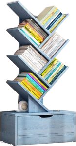 Estante de livros independente, prateleira de árvore com armário, estante aberta industrial, prateleiras de exibição de chão, estantes utilitárias, organizador para livros, CDs, plantas