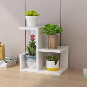 Dreamhousey Suporte de flores de mesa de escritório, decoração de casa prateleira de suculentas varanda planta verde suporte de vaso de flores móvel estante de livros (branco)