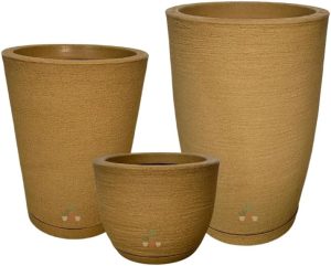 Kit 3 Vasos de Planta Decorativo Acabamento Grafiato com Alturas de 20, 31 e 44 cm (Bege)