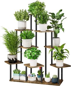 AZERPIAN Suporte para plantas com 9 níveis de estante de flores de metal para várias plantas, cantos, flores, para pátio, jardim, sala de estar, varanda, quarto, preto