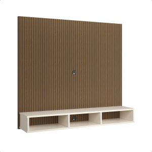 RP online Estante Painel Suspenso com Nicho para TV de 32" 47 50" - Ideal para Sala e Quarto (Off White/Ripado)