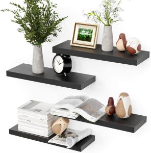 Boswillon Prateleiras flutuantes montadas na parede, 4 conjuntos de prateleiras de parede modernas para quarto com suportes invisíveis, prateleiras de exibição para decoração de parede, prateleira de
