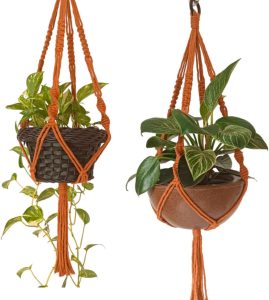 02 Suporte Para Pendurar Vasos Hanger Plant 70 cm Arte Macrame (Telha)