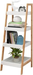 Prateleira de armazenamento trapezoidal de bambu com 4 camadas, prateleiras de armazenamento organizadoras independentes, estante inclinada para parede, suporte de flores para plantas, prateleiras de